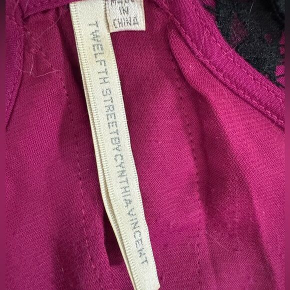 Twelfth Street by Cynthia Vincent Pink Tank Top | Size S | Black Lace Trim - Picture 4 of 4